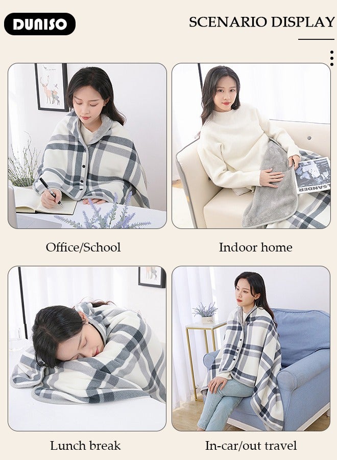 2 in 1 Wearable Blanket Button Shawl, Multifunction Shoulder Warm, Fleece Wearable Blanket, Comfy Poncho Throw, Lap Blanket for Winter, Home, Office, School