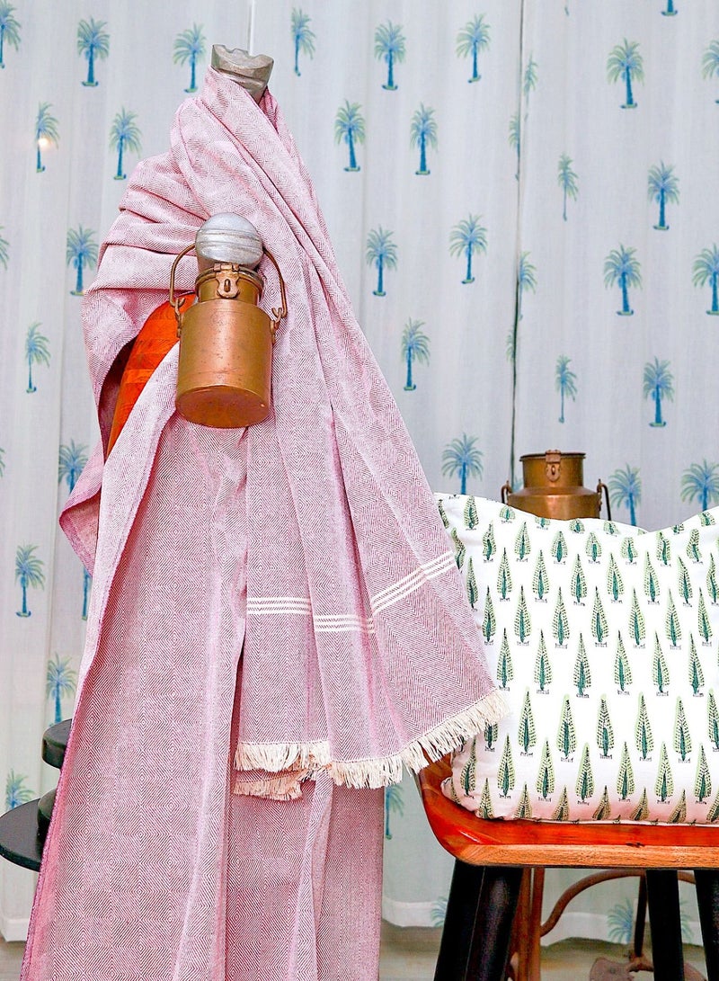 Shades Of Pink Textured Handwoven Organic Handloom Cotton Sofa Throw
