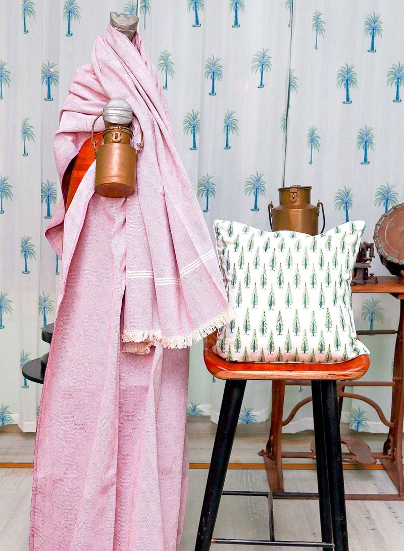 Shades Of Pink Textured Handwoven Organic Handloom Cotton Sofa Throw