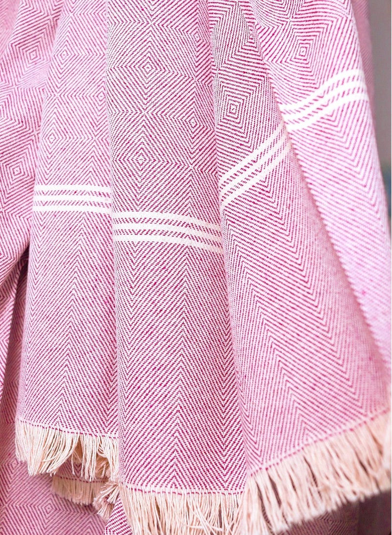 Shades Of Pink Textured Handwoven Organic Handloom Cotton Sofa Throw