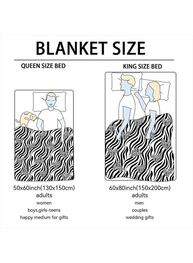 Zebra Blanket, Black White Soft Fleece Blanket Throws, Flannel Zebra Animal Print Blanket with Hearts, Cozy Warm Lightweight Fuzzy Plush Gifts for Mother Adults, Home Bedroom Couch Nap, 50