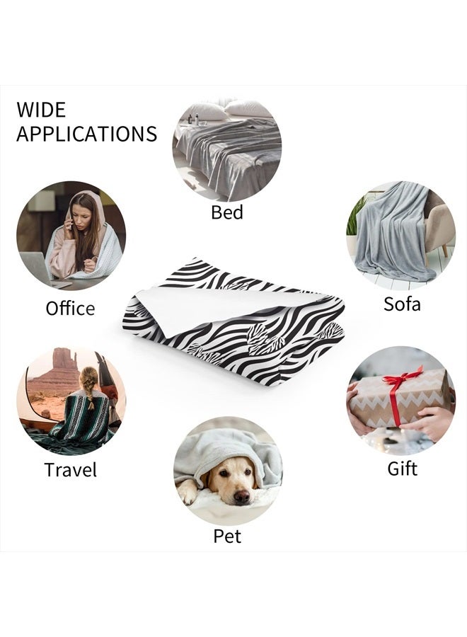 Zebra Blanket, Black White Soft Fleece Blanket Throws, Flannel Zebra Animal Print Blanket with Hearts, Cozy Warm Lightweight Fuzzy Plush Gifts for Mother Adults, Home Bedroom Couch Nap, 50