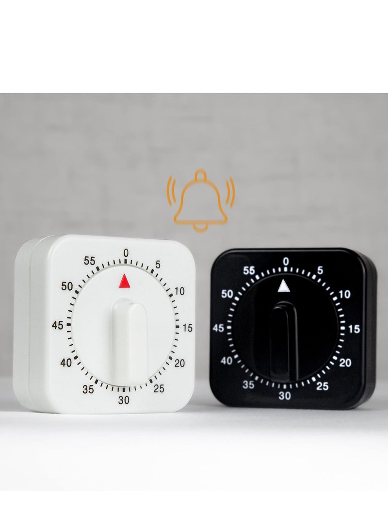 2-Pack Square 60 Minute Mechanical Kitchen Timer,Chef Cooking Timer Clock with Loud Alarm,No Batteries Required - Kitchen Learning Management Timer Magnetic Backing with Fridge Magnets