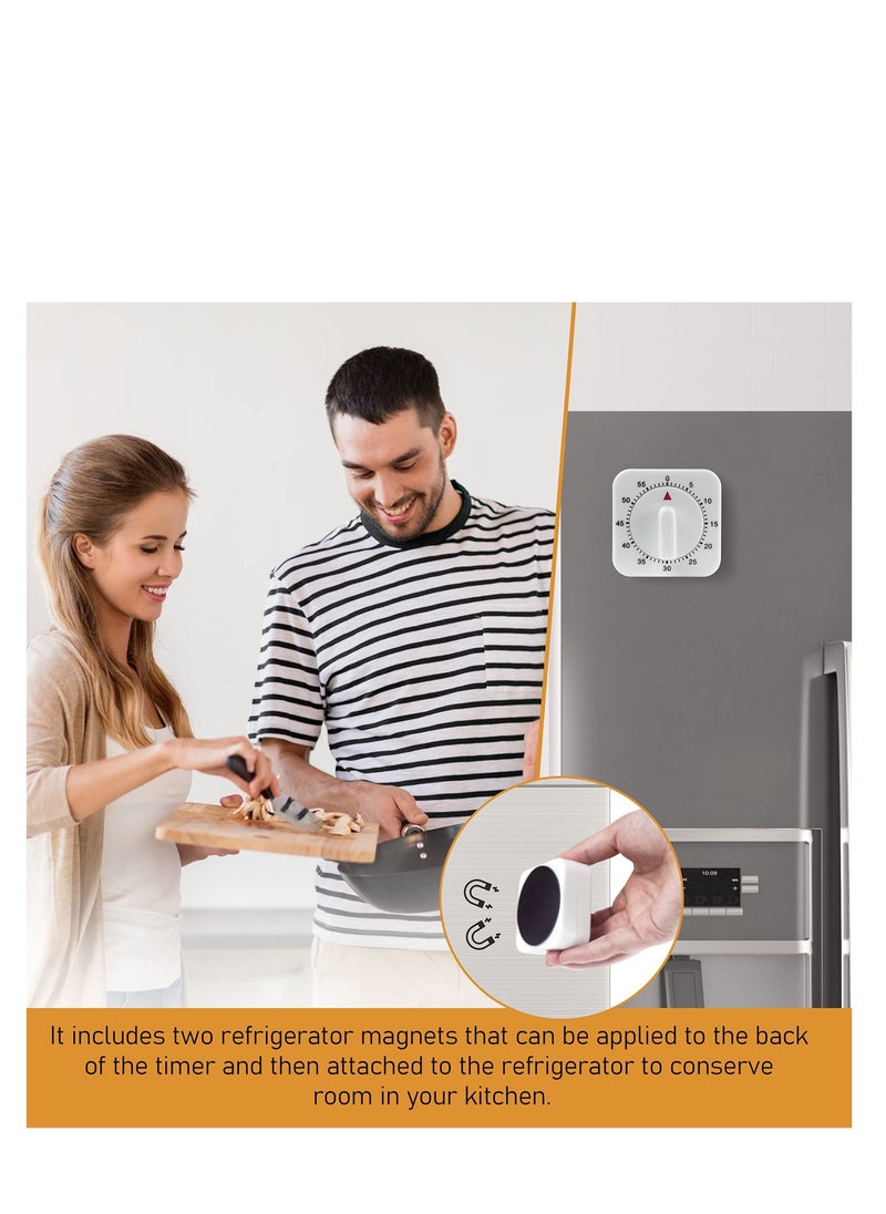 2-Pack Square 60 Minute Mechanical Kitchen Timer,Chef Cooking Timer Clock with Loud Alarm,No Batteries Required - Kitchen Learning Management Timer Magnetic Backing with Fridge Magnets