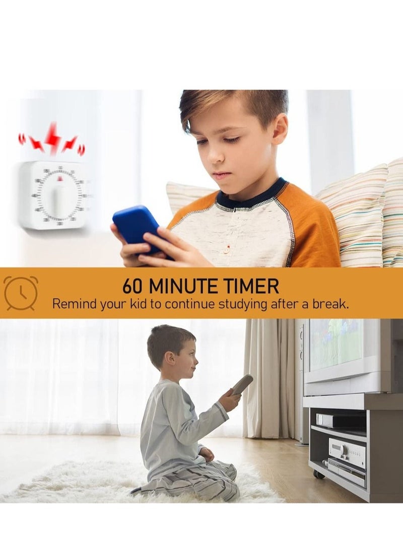 2-Pack Square 60 Minute Mechanical Kitchen Timer,Chef Cooking Timer Clock with Loud Alarm,No Batteries Required - Kitchen Learning Management Timer Magnetic Backing with Fridge Magnets