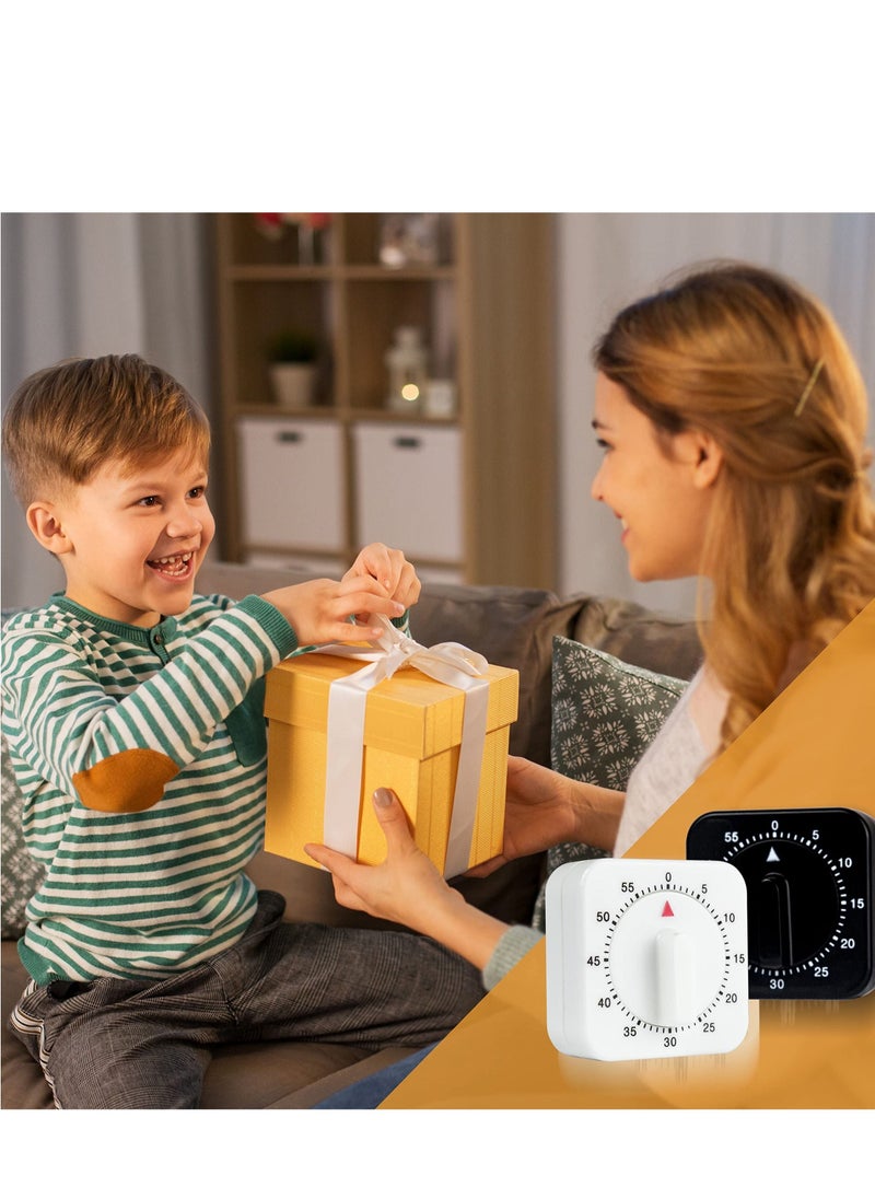 2-Pack Square 60 Minute Mechanical Kitchen Timer,Chef Cooking Timer Clock with Loud Alarm,No Batteries Required - Kitchen Learning Management Timer Magnetic Backing with Fridge Magnets