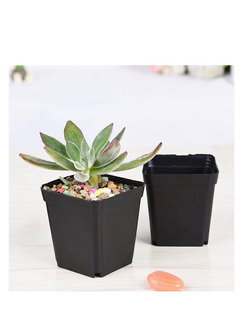 Plastic Square Nursery Pots 36Pcs 3 Inch Plant Seed Starting Pots with Drainage Hole and Saucers for Seedling, Container for Your Room, Garden Office and Balcony Decor, Black