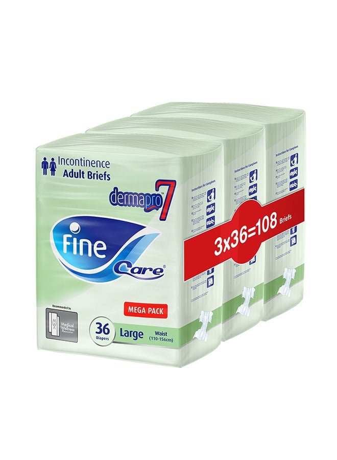 Incontinence Unisex Adult Diapers Size Large Waist 110-156 Cm 36 x 3 Packs 108 Count