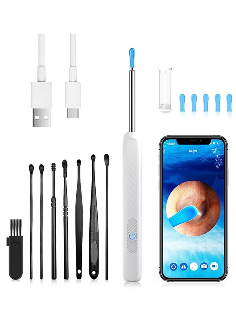 Ear Wax Removal, Ear Cleaner with 1080P HD Camera,Ear Wax Cleaner with 8pcs Ear Set, Ear Wax Removal Tool Camera for iOS and Android (White)