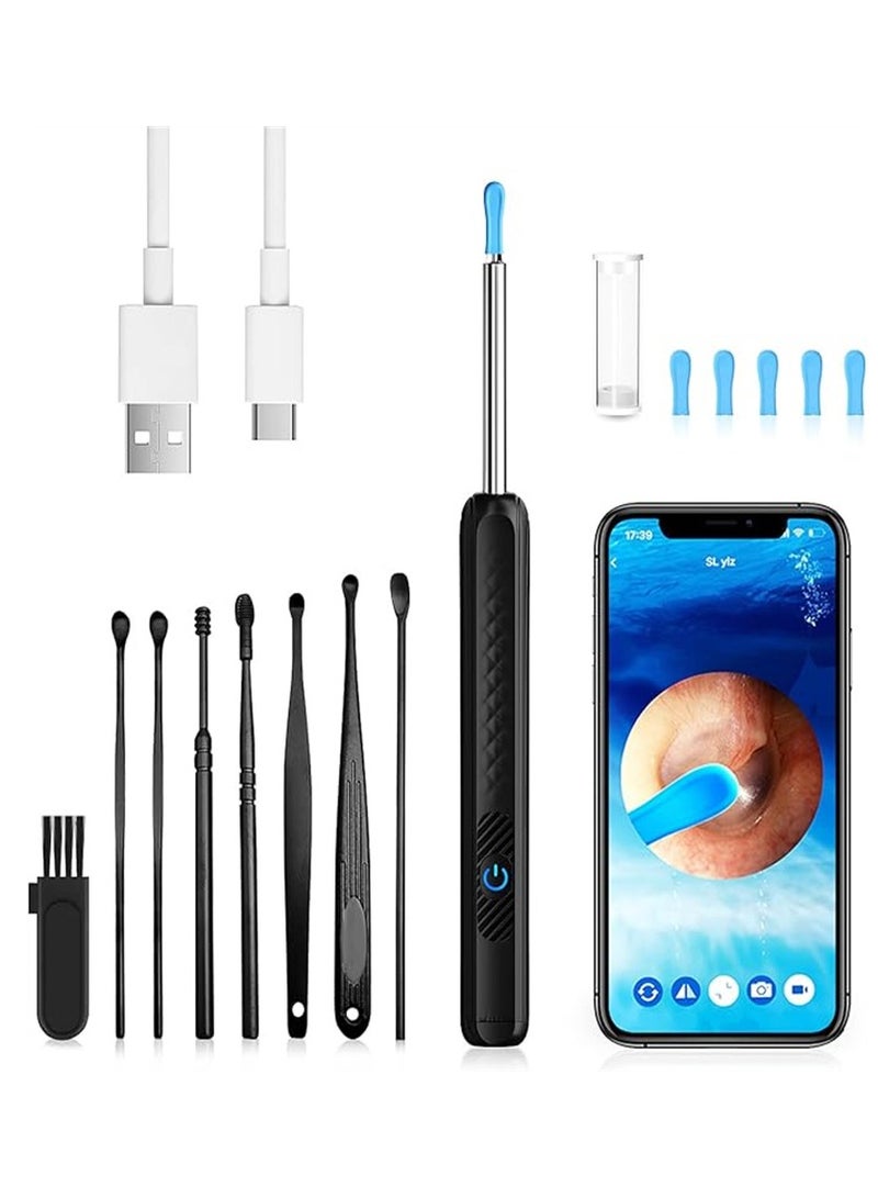 Ear Wax Removal, Ear Cleaner with 1080P HD Camera,Ear Wax Cleaner with 8pcs Ear Set, Ear Wax Removal Tool Camera for iOS and Android (Black)