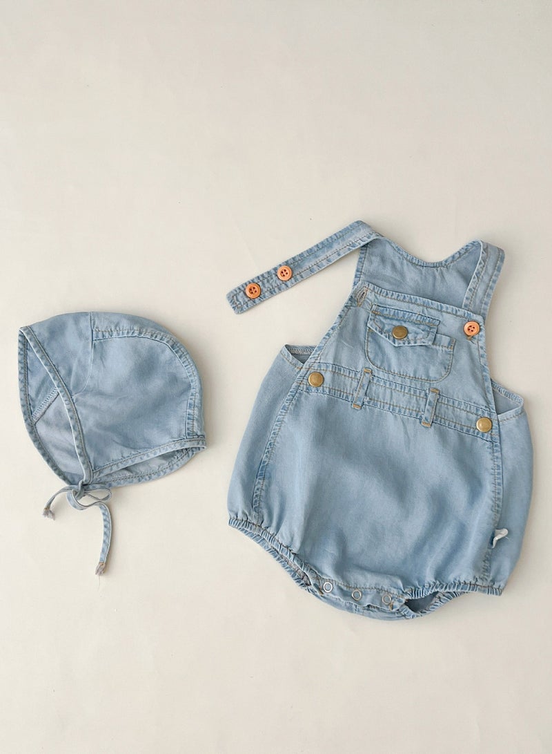 Thin Jumpsuit For Baby Boys And Girls, Shoulder Bag, Hat Included