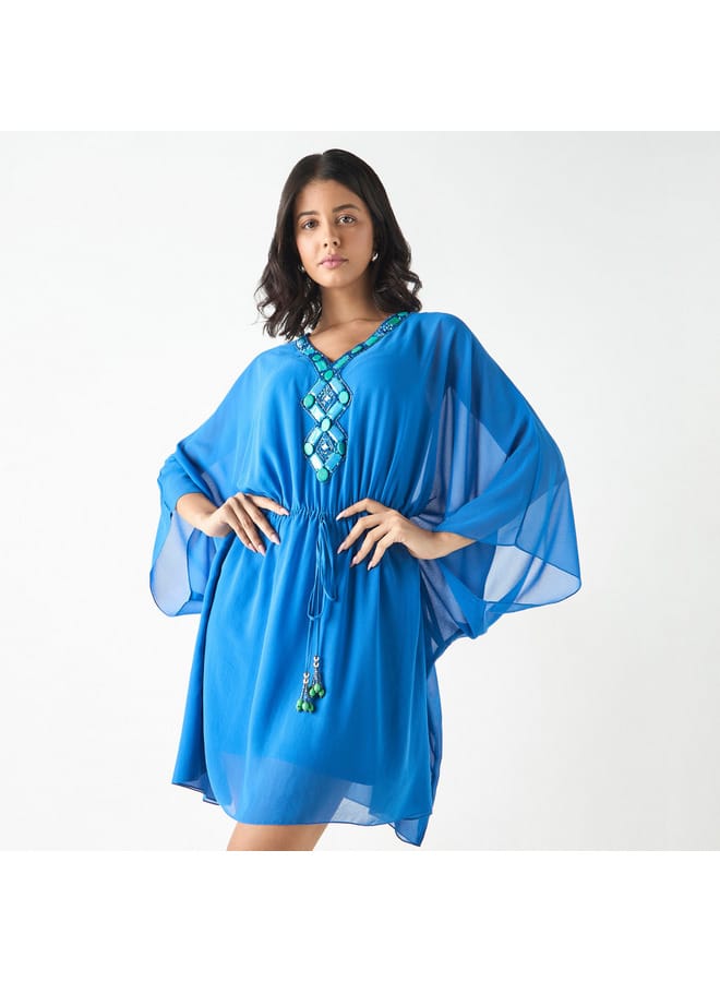 Iconic Embellished Kaftan Top with V-neck