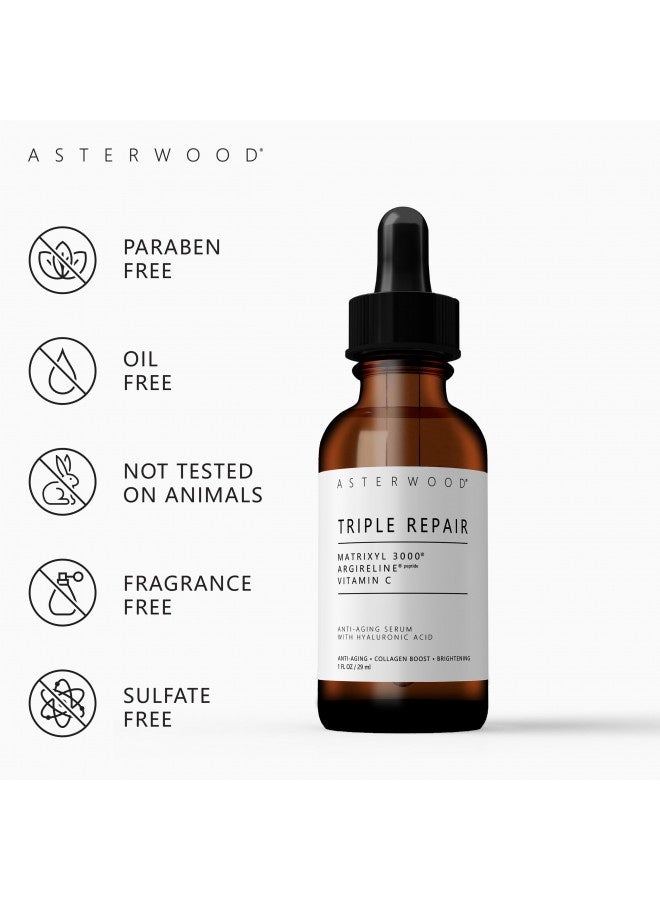 Asterwood Triple Repair Matrixyl 3000 + Argireline + Hyaluronic Acid + Organic Vitamin C Serum For Face; Anti-Aging Face Serum, Anti-Wrinkle Serum, Facial Skin Serum Skin Care Products, 237Ml/8 Oz