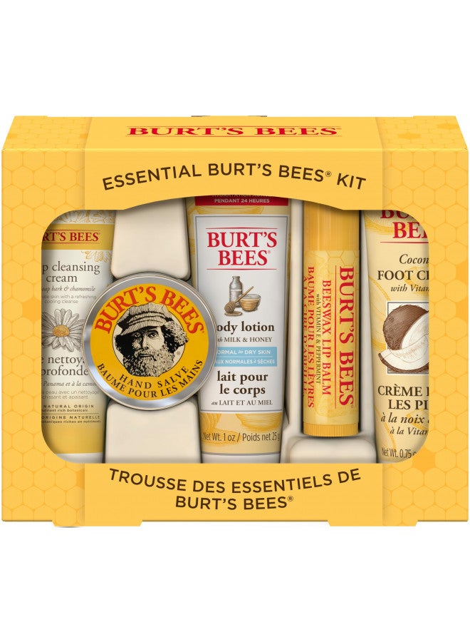 Burt's Bees Gifts Ideas, 5 Body Care Products, Everyday Essentials Set - Beeswax Lip Balm, Deep Cleansing Cream, Hand Salve, Body Lotion & Foot Cream, Travel Size