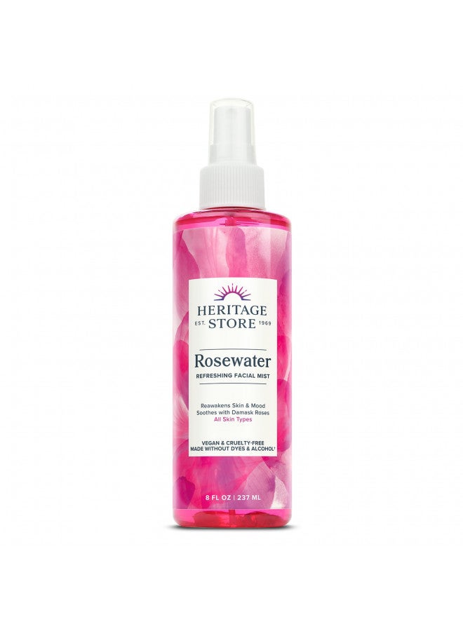 HERITAGE STORE Rosewater Spray | Hydrating Mist for Skin & Hair | No Dyes or Alcohol | Vegan | 8 oz | 60 Day Money Back Guarantee