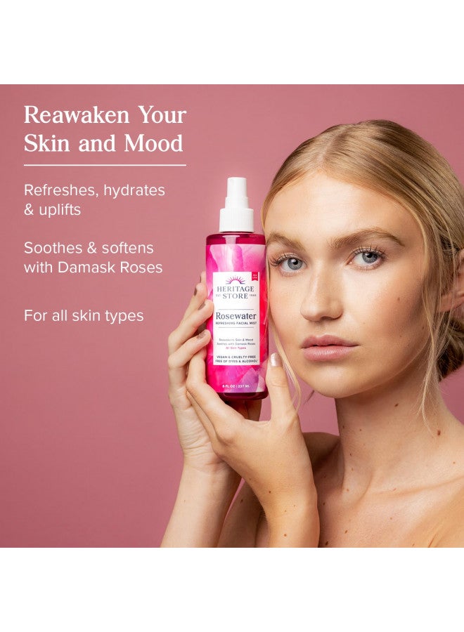 HERITAGE STORE Rosewater Spray | Hydrating Mist for Skin & Hair | No Dyes or Alcohol | Vegan | 8 oz | 60 Day Money Back Guarantee