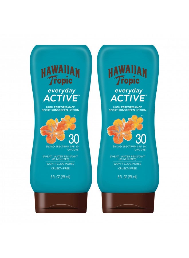 Hawaiian Tropic Everyday Active Lotion Sunscreen SPF 30, 8oz | Hawaiian Tropic Sunscreen SPF 30, Sunblock, Oxybenzone Free Sunscreen, Broad Spectrum Sunscreen Pack SPF 30, 8oz each Twin Pack