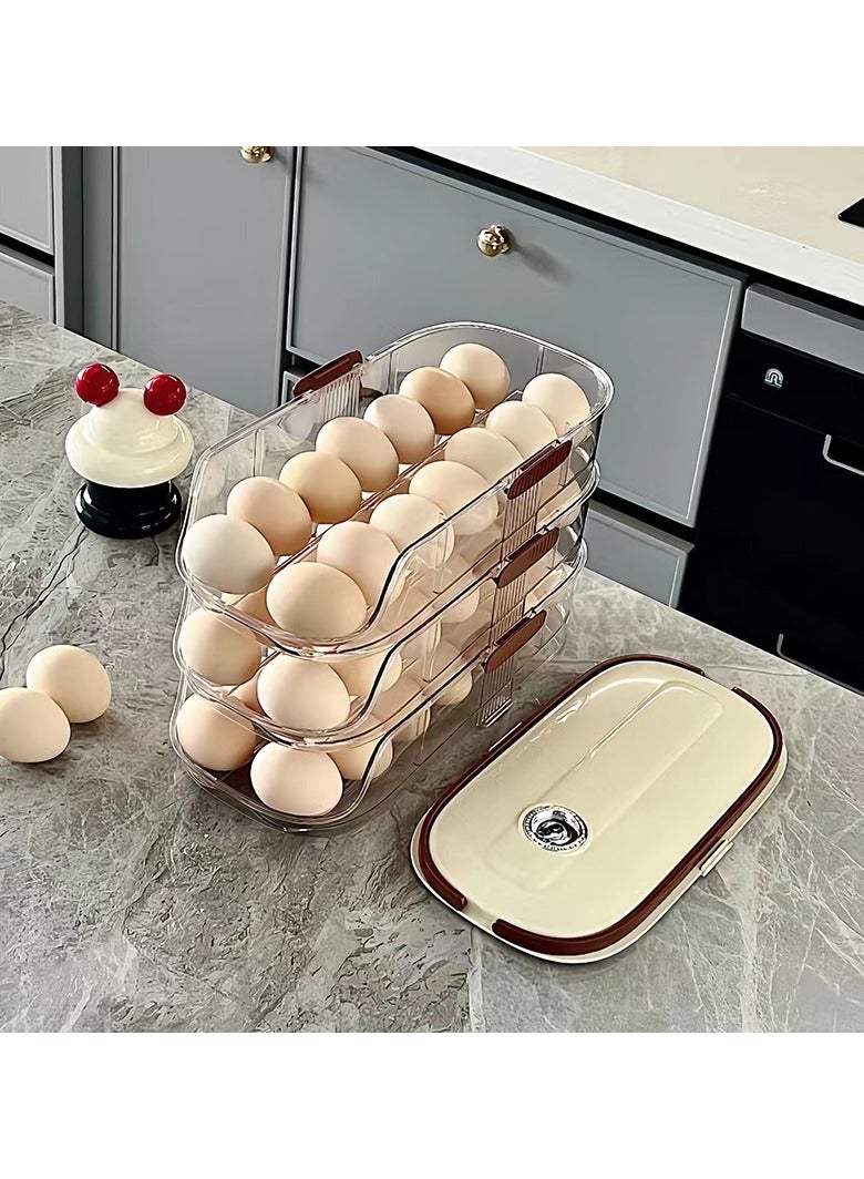 Three layer egg rack storage box with inclined automatic rolling egg storage box suitable for refrigerators,