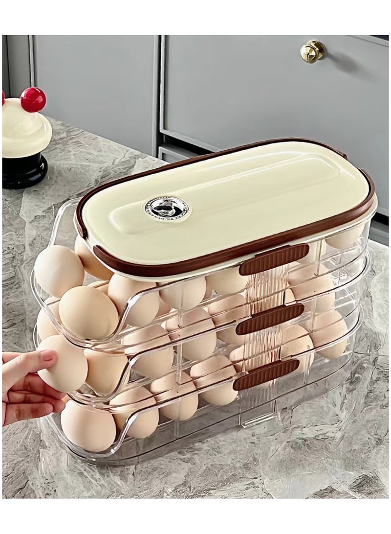 Three layer egg rack storage box with inclined automatic rolling egg storage box suitable for refrigerators,