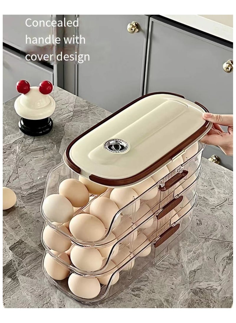 Three layer egg rack storage box with inclined automatic rolling egg storage box suitable for refrigerators,