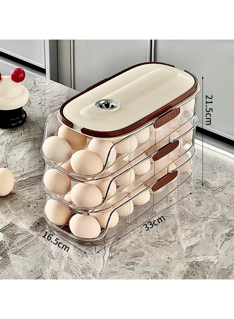 Three layer egg rack storage box with inclined automatic rolling egg storage box suitable for refrigerators,