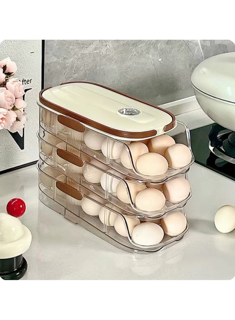 Three layer egg rack storage box with inclined automatic rolling egg storage box suitable for refrigerators,