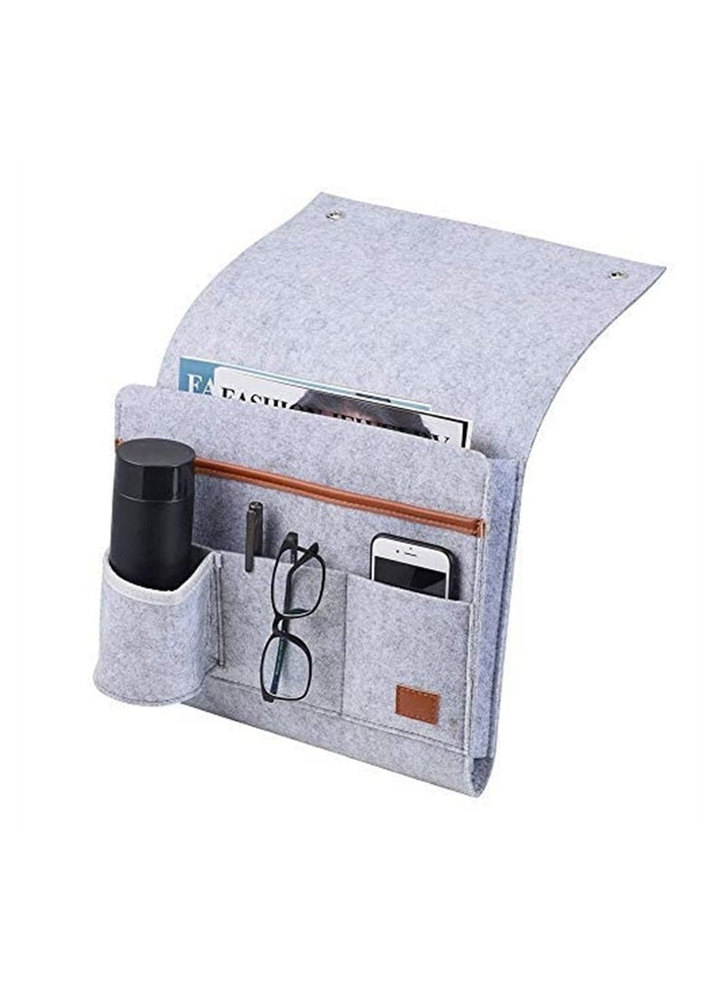 Felt Bedside Caddy Pocket Beside Hanging Storage Organizer Bag with Anti-slip Velcro and Water Bottle Holder for Home Bed Rails, Sofa, Bunk Beds