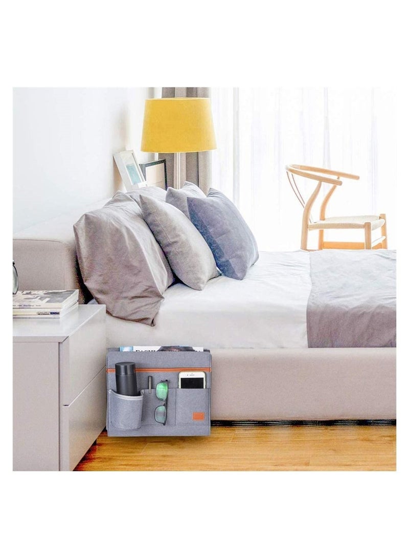 Felt Bedside Caddy Pocket Beside Hanging Storage Organizer Bag with Anti-slip Velcro and Water Bottle Holder for Home Bed Rails