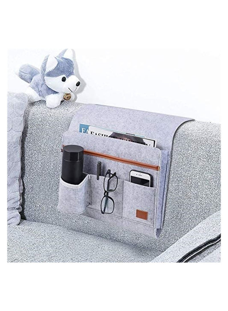 Felt Bedside Caddy Pocket Beside Hanging Storage Organizer Bag with Anti-slip Velcro and Water Bottle Holder for Home Bed Rails