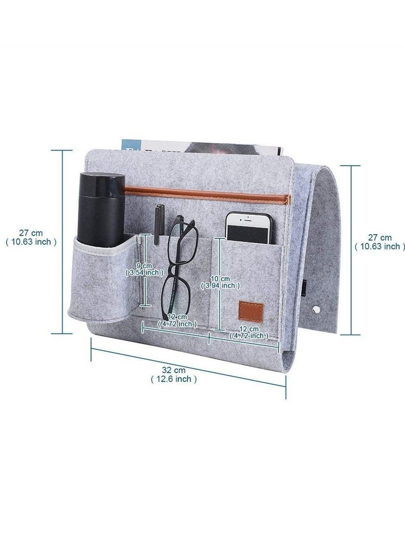Felt Bedside Caddy Pocket Beside Hanging Storage Organizer Bag with Anti-slip Velcro and Water Bottle Holder for Home Bed Rails