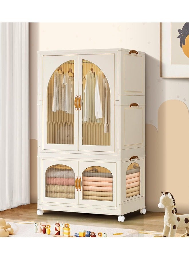 2 Layers Stylish Multi-Functional Storage Cabinet & Children's Wardrobe include 10 piece Cloth Hanger
