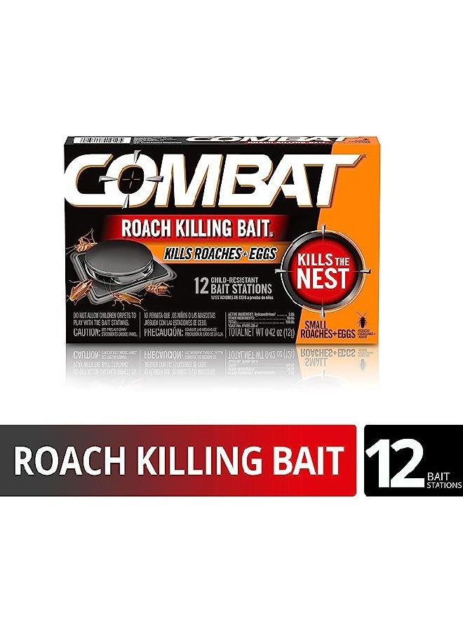 Combat Max Roach Killing Bait: Kills Roaches and Eggs, Insect Bait Station, Cockroach Killer, Long-lasting Roach Bait, Household Pest Management, Child Resistant - Pack of 12