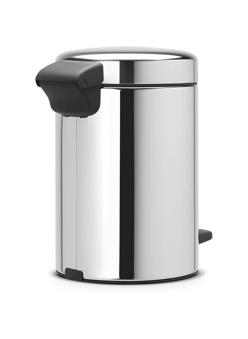 Brabantia NewIcon Pedal Bin, 3L, Brilliant Steel, Soft-Closure Bathroom Waste Bin with Removable Inner Bucket + Free Bin Bags