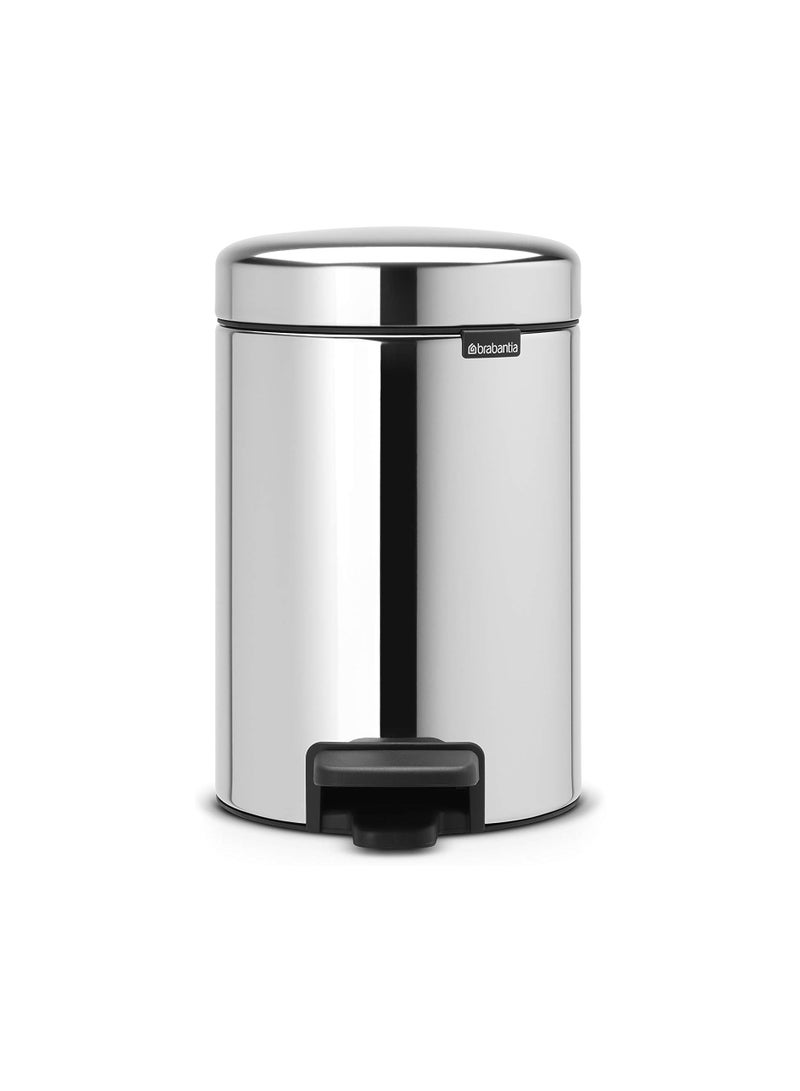 Brabantia NewIcon Pedal Bin, 3L, Brilliant Steel, Soft-Closure Bathroom Waste Bin with Removable Inner Bucket + Free Bin Bags