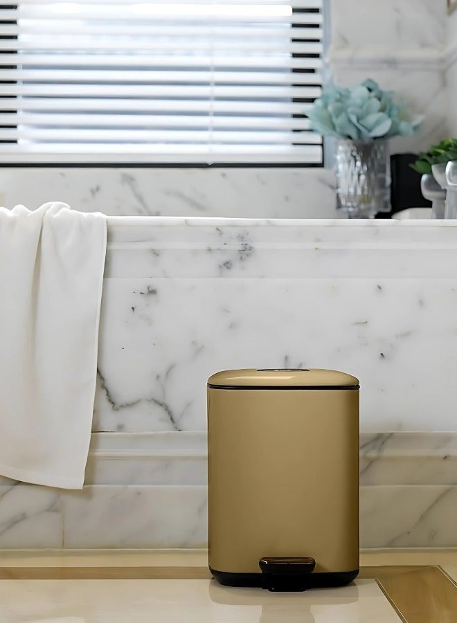 REGENT SERIES | Brushed Stainless Steel Finish | Soft-Closing | Fingerprint-Resistant | Pedal Trash & Garbage Bin, Champagne Gold, 9 Liters