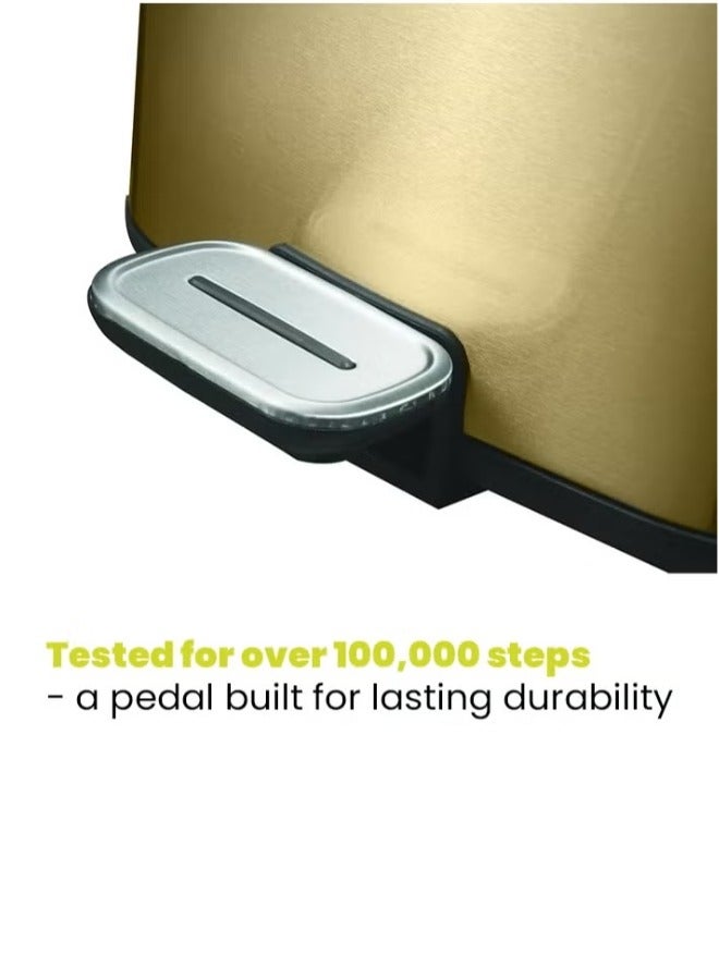 REGENT SERIES | Brushed Stainless Steel Finish | Soft-Closing | Fingerprint-Resistant | Pedal Trash & Garbage Bin, Champagne Gold, 9 Liters