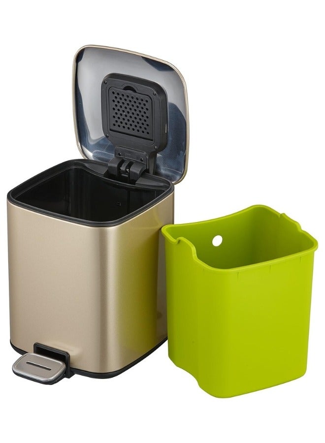 REGENT SERIES | Brushed Stainless Steel Finish | Soft-Closing | Fingerprint-Resistant | Pedal Trash & Garbage Bin, Champagne Gold, 9 Liters