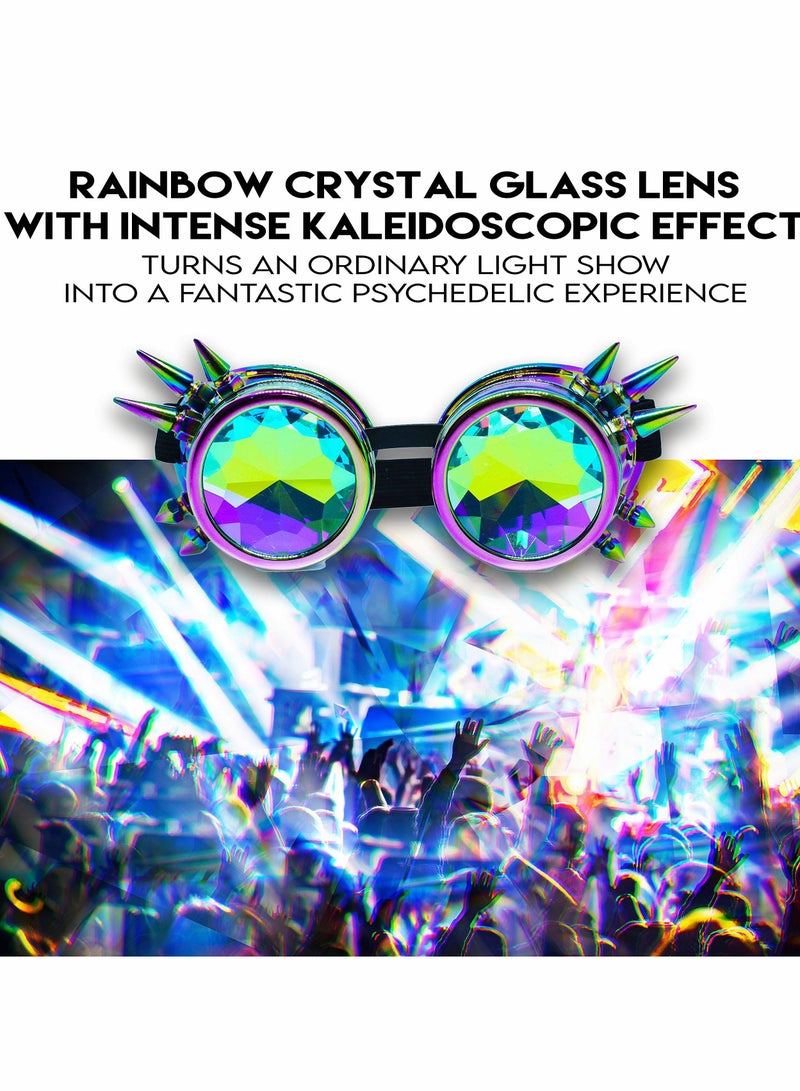 Kaleidoscope Glasses, Crystal Rainbow Kaleidoscope Rave Glasses, Steampunk Goggles Outfits Accessories for Raves