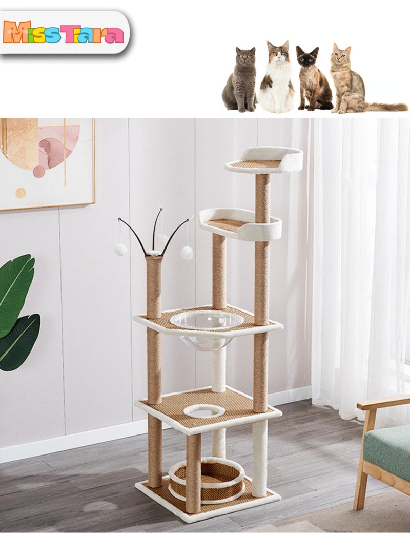 Multi-level Cat Tree for Indoor Cats Cat Tree House Tower Sisal Rope Scratching Post Pet Climber Scratcher with Hanging Toy for Adult Cat Kitten Indoor Play Sleeping 164cm