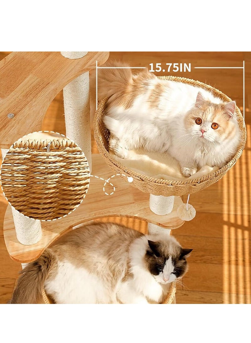 Modern Cat Tree Tower for Indoor Cats  Solid Oak Cat Scratching Tree for Multiple Large Cats Manual Hand Woven Luxury Cat Condo, Unique High-end Design Cat Furniture Activity Centre, Easy Clean