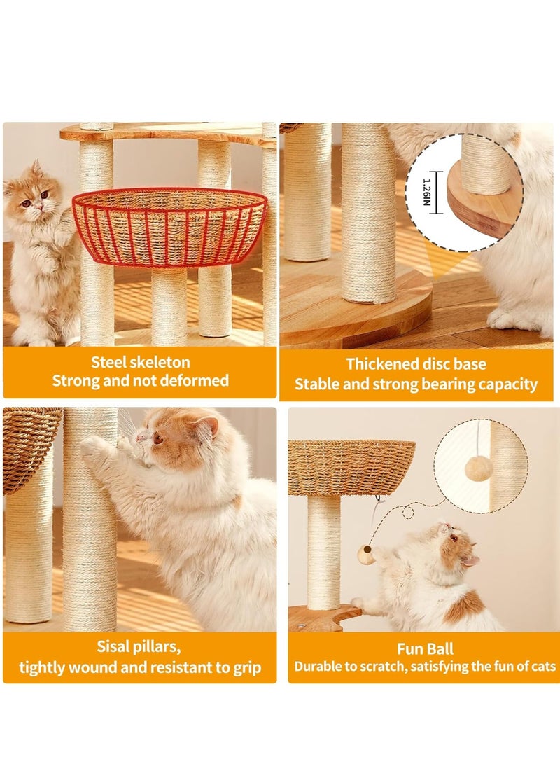 Modern Cat Tree Tower for Indoor Cats  Solid Oak Cat Scratching Tree for Multiple Large Cats Manual Hand Woven Luxury Cat Condo, Unique High-end Design Cat Furniture Activity Centre, Easy Clean