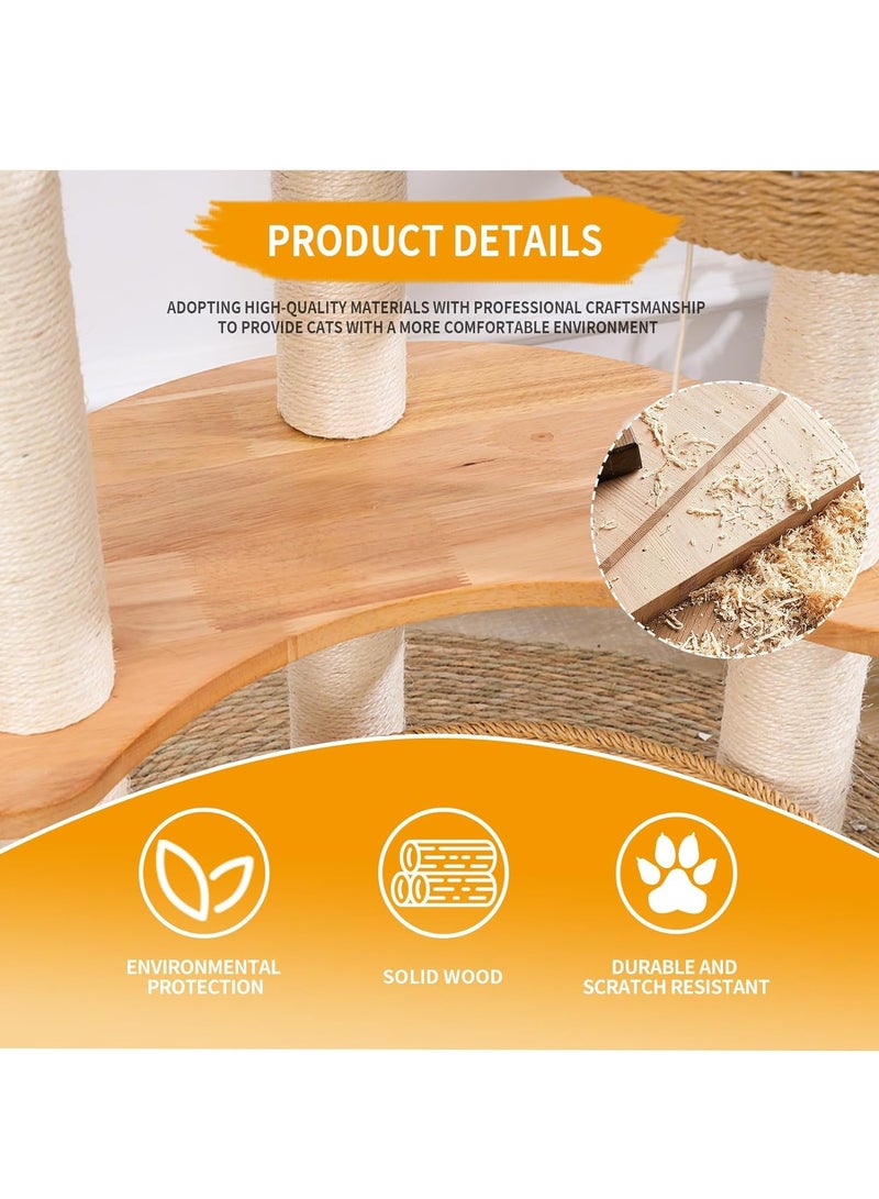 Modern Cat Tree Tower for Indoor Cats  Solid Oak Cat Scratching Tree for Multiple Large Cats Manual Hand Woven Luxury Cat Condo, Unique High-end Design Cat Furniture Activity Centre, Easy Clean