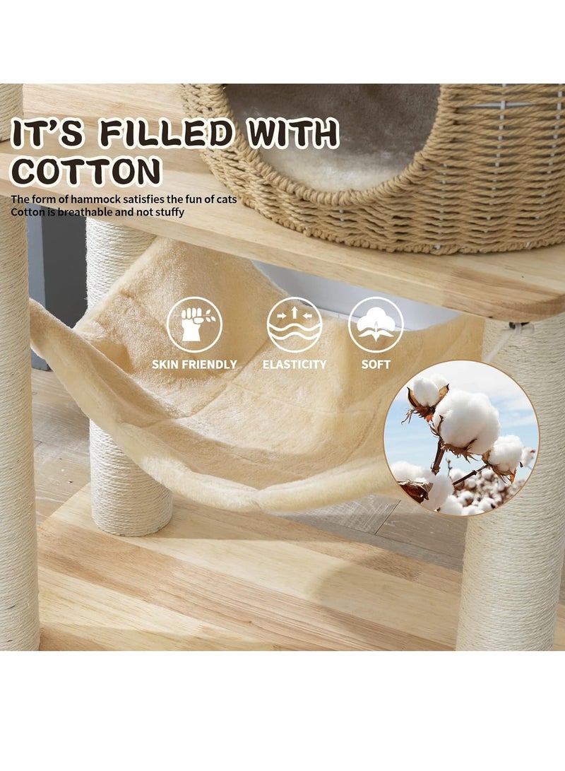 Modern Cat Tree Tower for Indoor Cats  Solid Oak Cat Scratching Tree for Multiple Large Cats Manual Hand Woven Luxury Cat Condo, Unique High-end Design Cat Furniture Activity Centre, Easy Clean