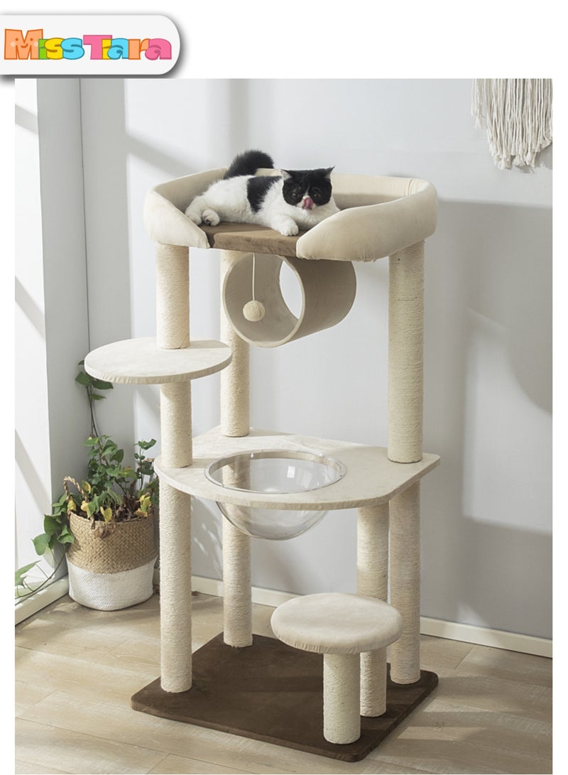 Modern Cat Tree Tower for Indoor Cats Solid Oak Cat Scratching Tree for Multiple Large Cats Manual Luxury Cat Condo, Unique High-end Design Cat Furniture Activity Centre With Big Sponge Cat Bed