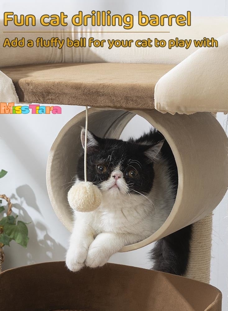 Modern Cat Tree Tower for Indoor Cats Solid Oak Cat Scratching Tree for Multiple Large Cats Manual Luxury Cat Condo, Unique High-end Design Cat Furniture Activity Centre With Big Sponge Cat Bed