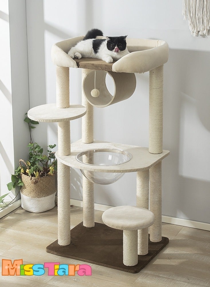 Modern Cat Tree Tower for Indoor Cats Solid Oak Cat Scratching Tree for Multiple Large Cats Manual Luxury Cat Condo, Unique High-end Design Cat Furniture Activity Centre With Big Sponge Cat Bed