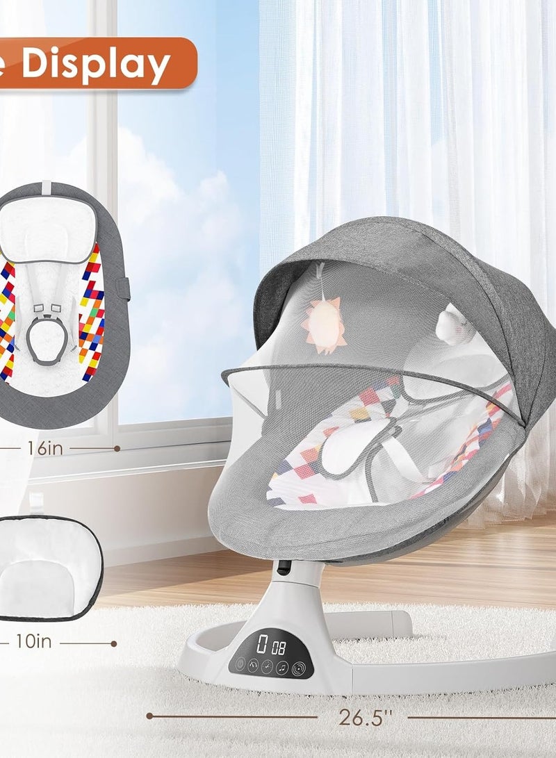 Ixdregan Baby Swing - 5 Sway Speeds, 12 Lullabies & Bluetooth | Portable Baby Rocker with Remote Control, Soft Safe Fabrics, 3 Timer Settings | Ideal for Infants 5-20lbs, Grey