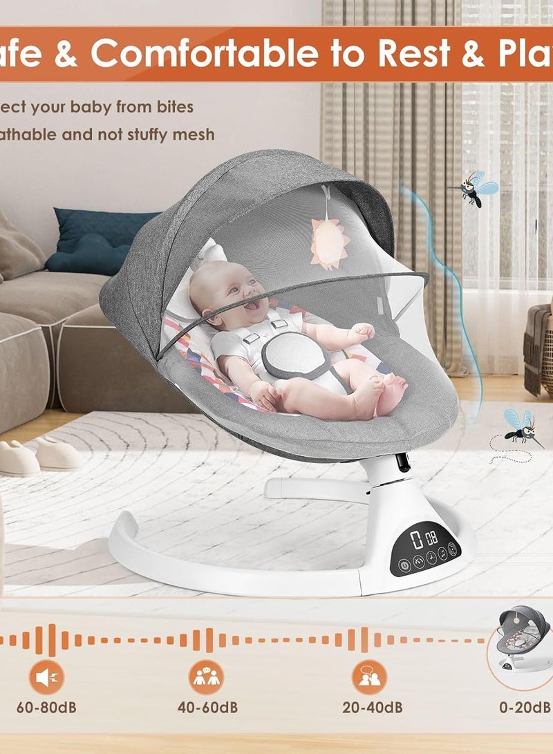 Ixdregan Baby Swing - 5 Sway Speeds, 12 Lullabies & Bluetooth | Portable Baby Rocker with Remote Control, Soft Safe Fabrics, 3 Timer Settings | Ideal for Infants 5-20lbs, Grey