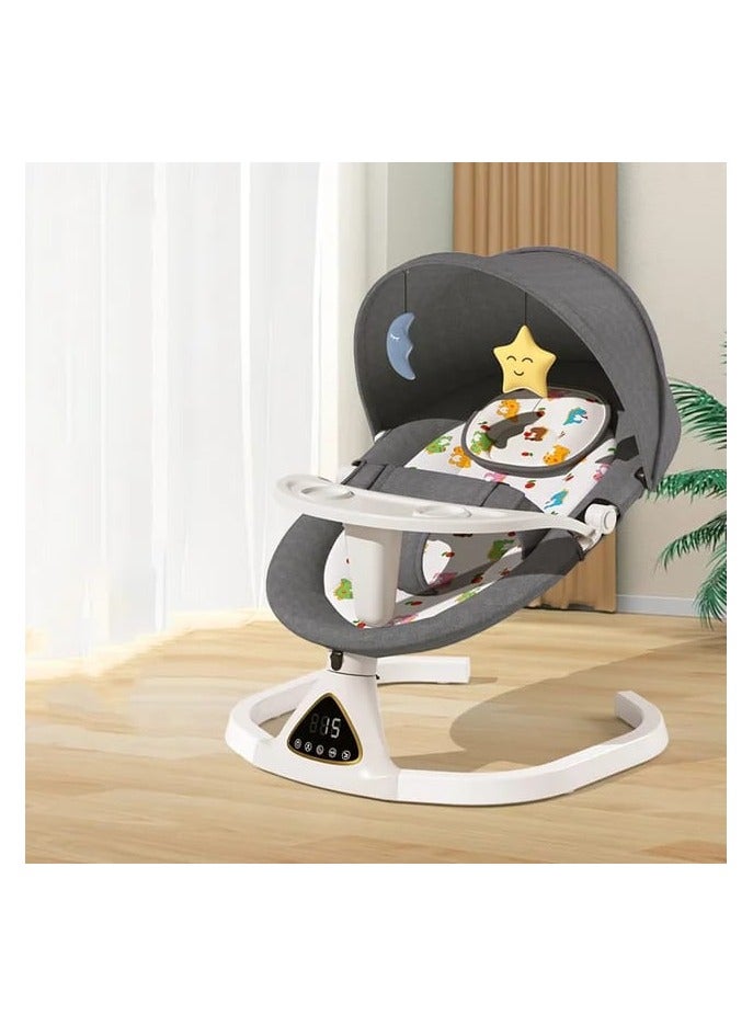 Ixdregan Baby Swing - 5 Sway Speeds, 12 Lullabies & Bluetooth | Portable Baby Rocker with Remote Control, Soft Safe Fabrics, 3 Timer Settings | Ideal for Infants 5-20lbs, Grey