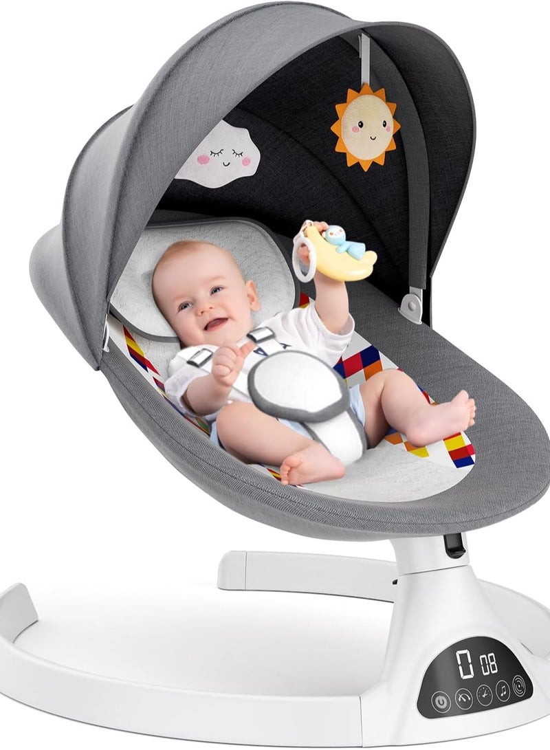 Ixdregan Baby Swing - 5 Sway Speeds, 12 Lullabies & Bluetooth | Portable Baby Rocker with Remote Control, Soft Safe Fabrics, 3 Timer Settings | Ideal for Infants 5-20lbs, Grey